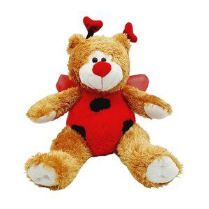 Brown Bear Plush LadyBug 18 Black Red Stuffed Animal Inter Amer 12" Valentines